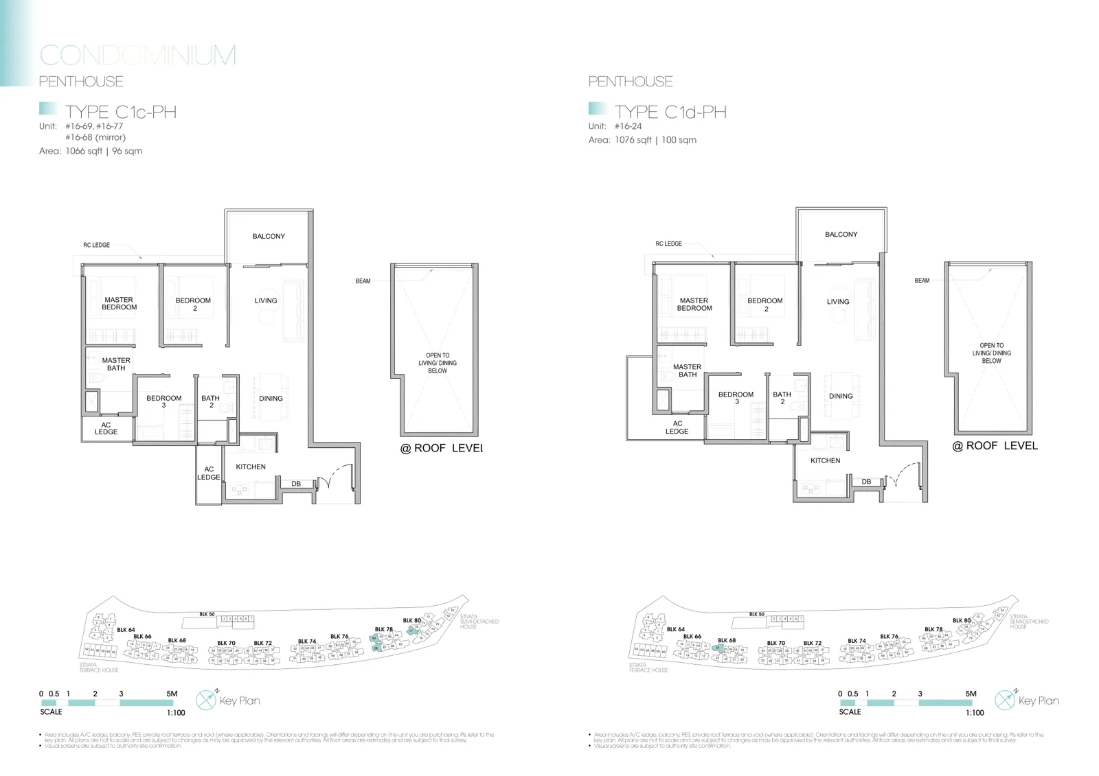 Kingsford Waterbay floor plan, type C1c-PH: Penthouse, 3 bedrooms, 1,066 sq ft