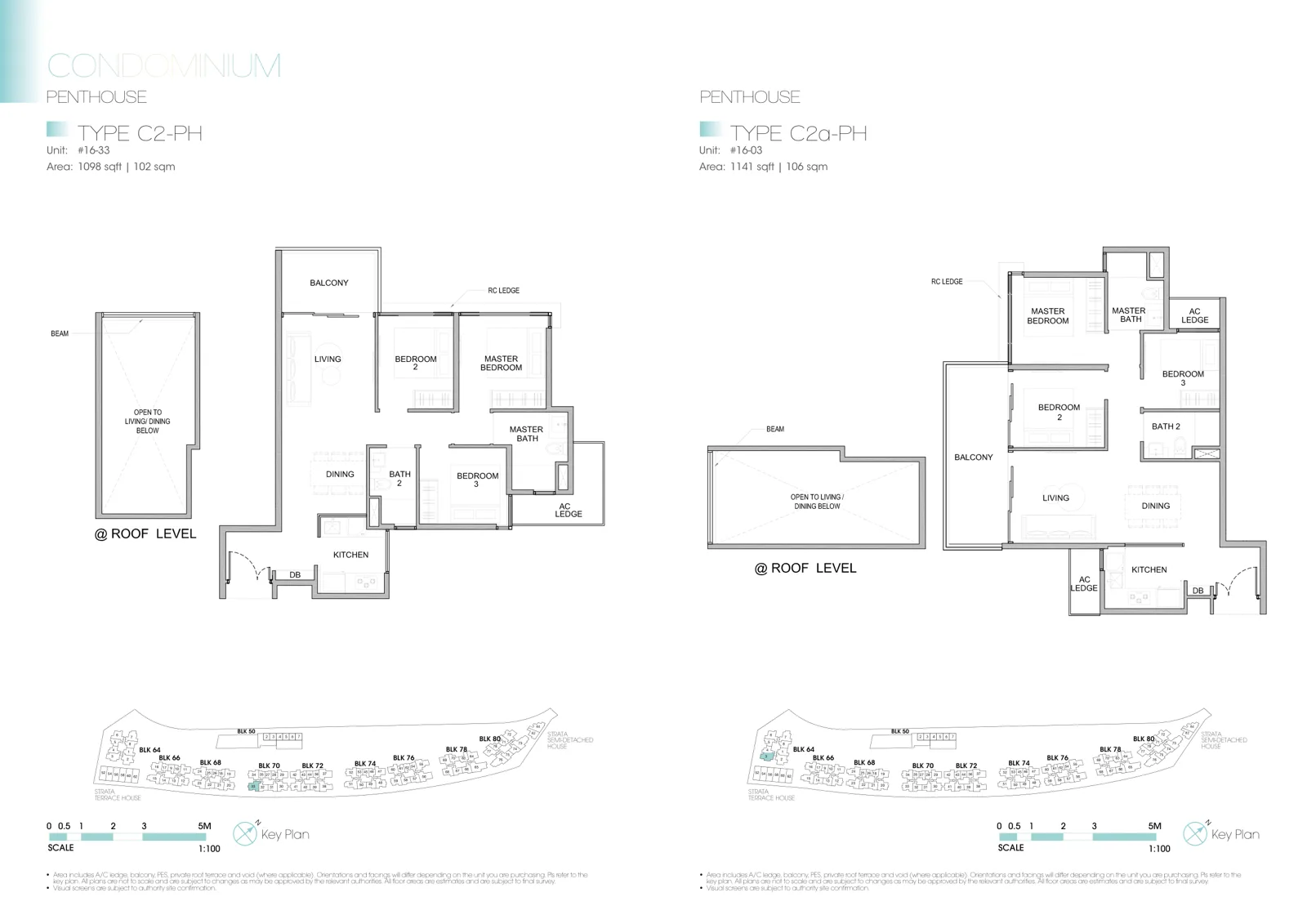 Kingsford Waterbay floor plan, type C2-PH: Penthouse, 3 bedrooms, 1,098 sq ft
