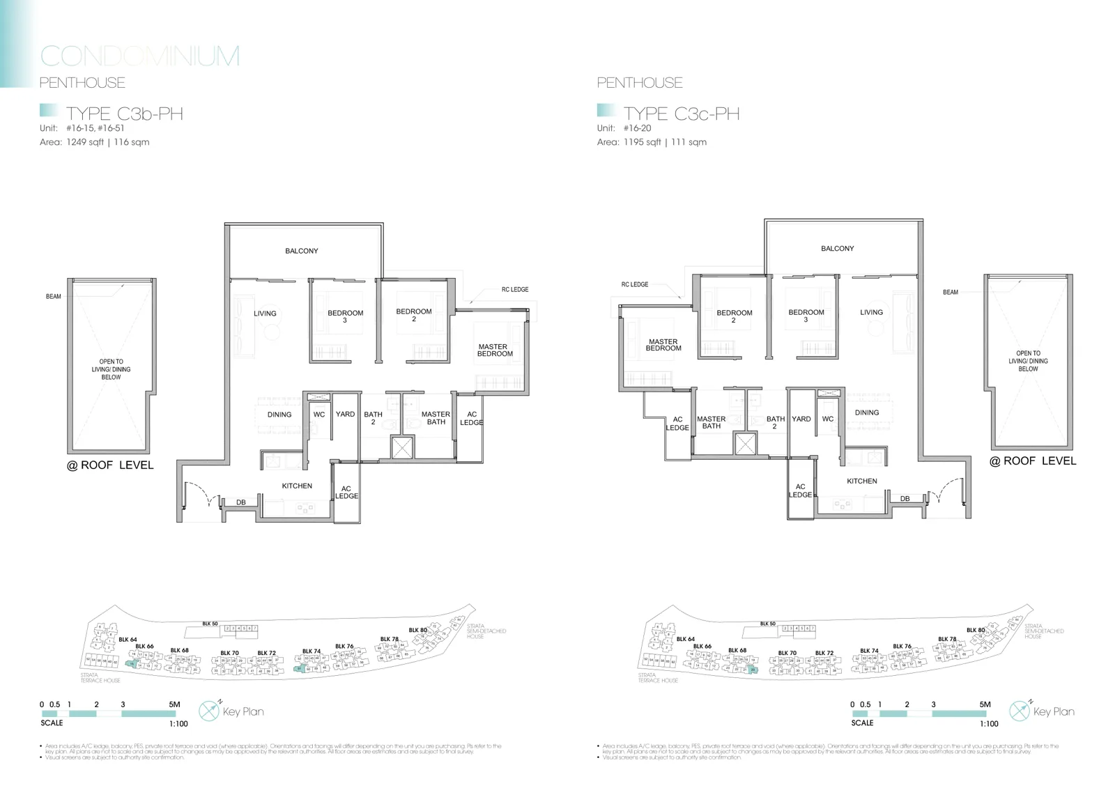 Kingsford Waterbay floor plan, type C3c-PH: Penthouse, 3 bedrooms, 1,195 sq ft