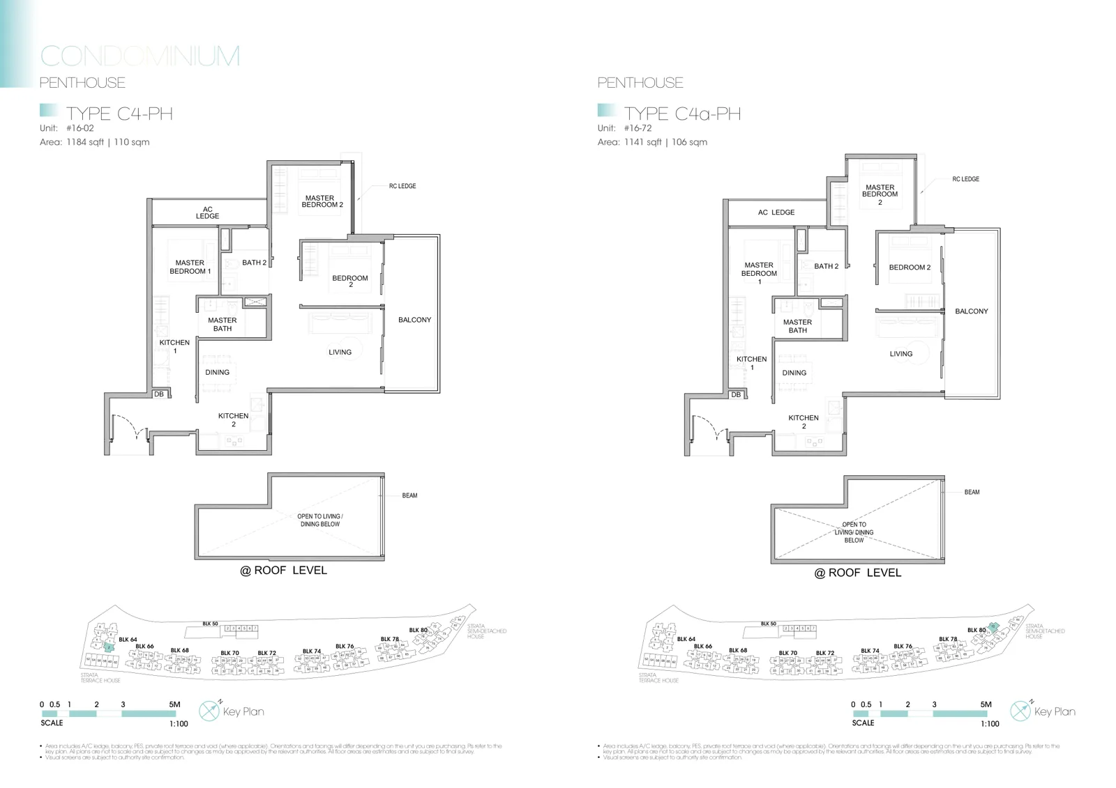 Kingsford Waterbay floor plan, type C4a-PH: Penthouse, 3 bedrooms dual key, 1,141 sq ft