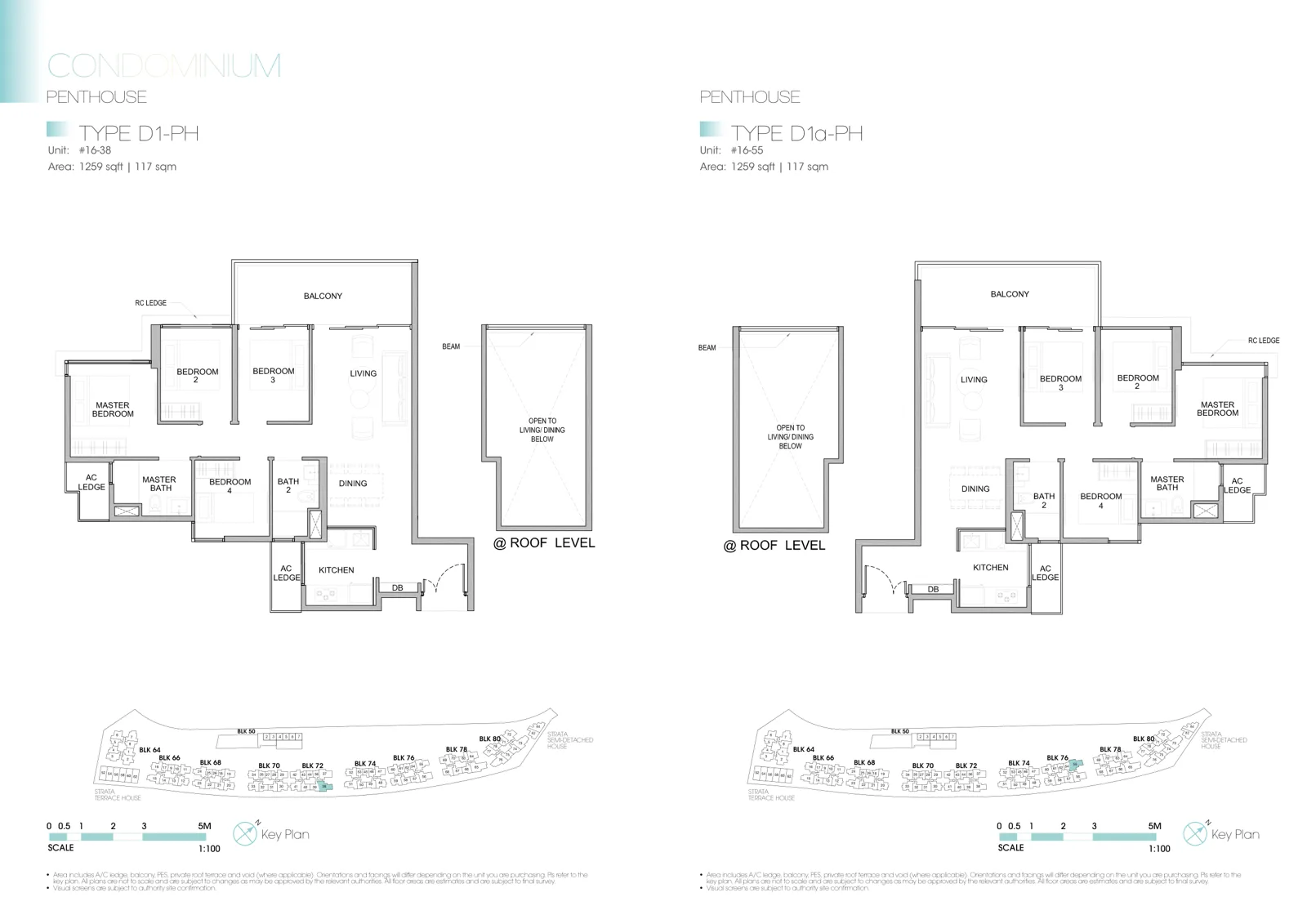 Kingsford Waterbay floor plan, type D1-PH: Penthouse, 4 bedrooms, 1,259 sq ft