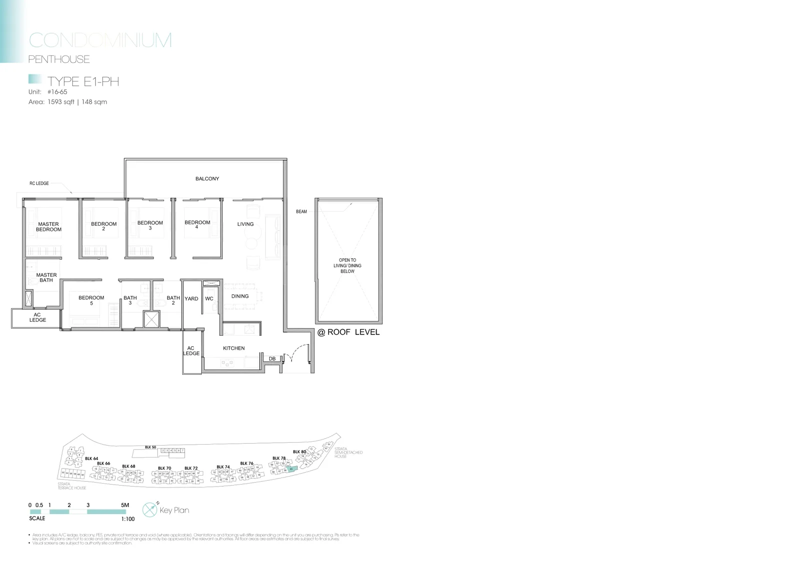 Kingsford Waterbay floor plan, type E1-PH: Penthouse, 5 bedrooms, 1,593 sq ft