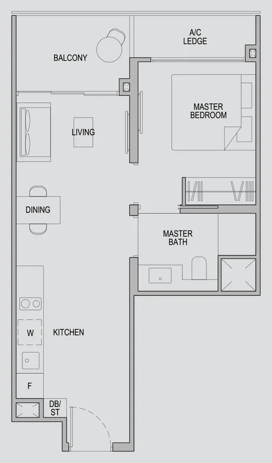 Kopar At Newton floor plan, type 1B1: 1-Bedroom Suite, 517 sq ft