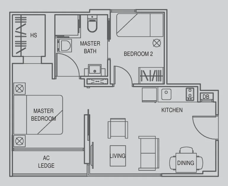 La Brisa floor plan, type B3: 2-Bedroom, 495 sq ft