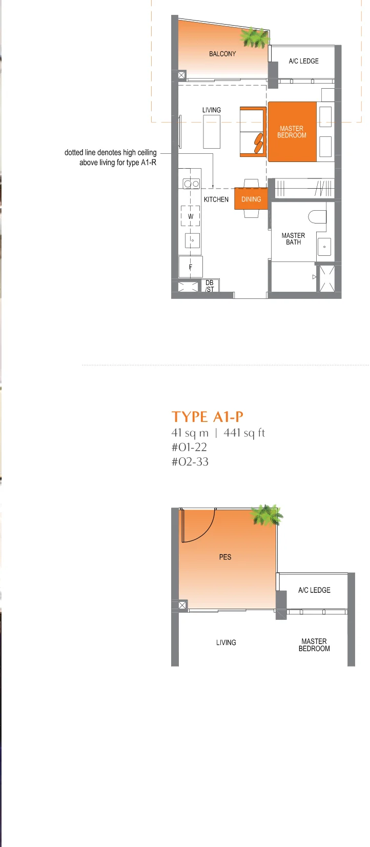 Lake Grande floor plan, type A1: 1-Bedroom, 409 sq ft