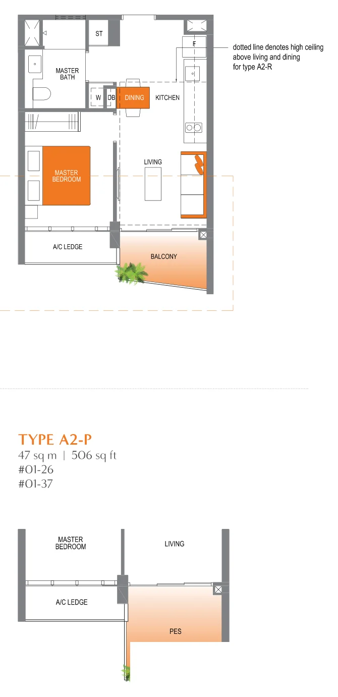 Lake Grande floor plan, type A2: 1-Bedroom, 474 sq ft