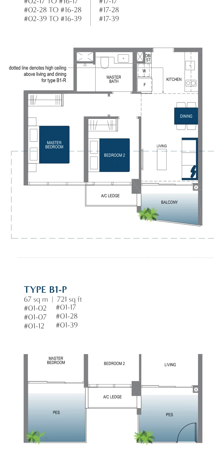 Lake Grande floor plan, type B1: 2-Bedroom, 614 sq ft