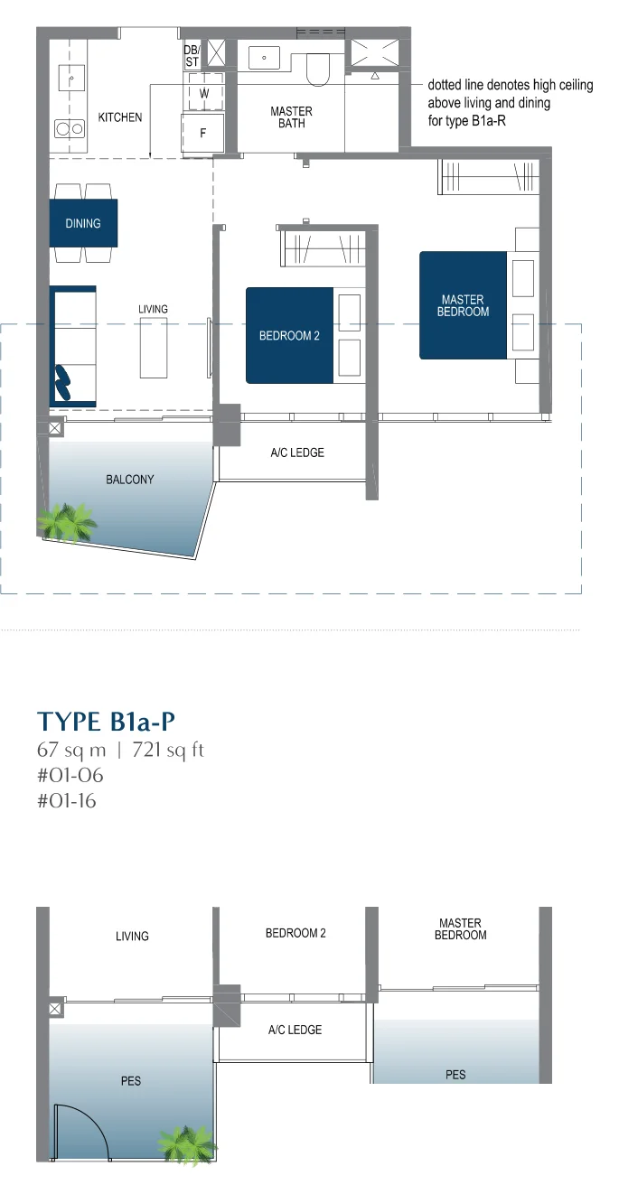 Lake Grande floor plan, type B1a: 2-Bedroom, 624 sq ft