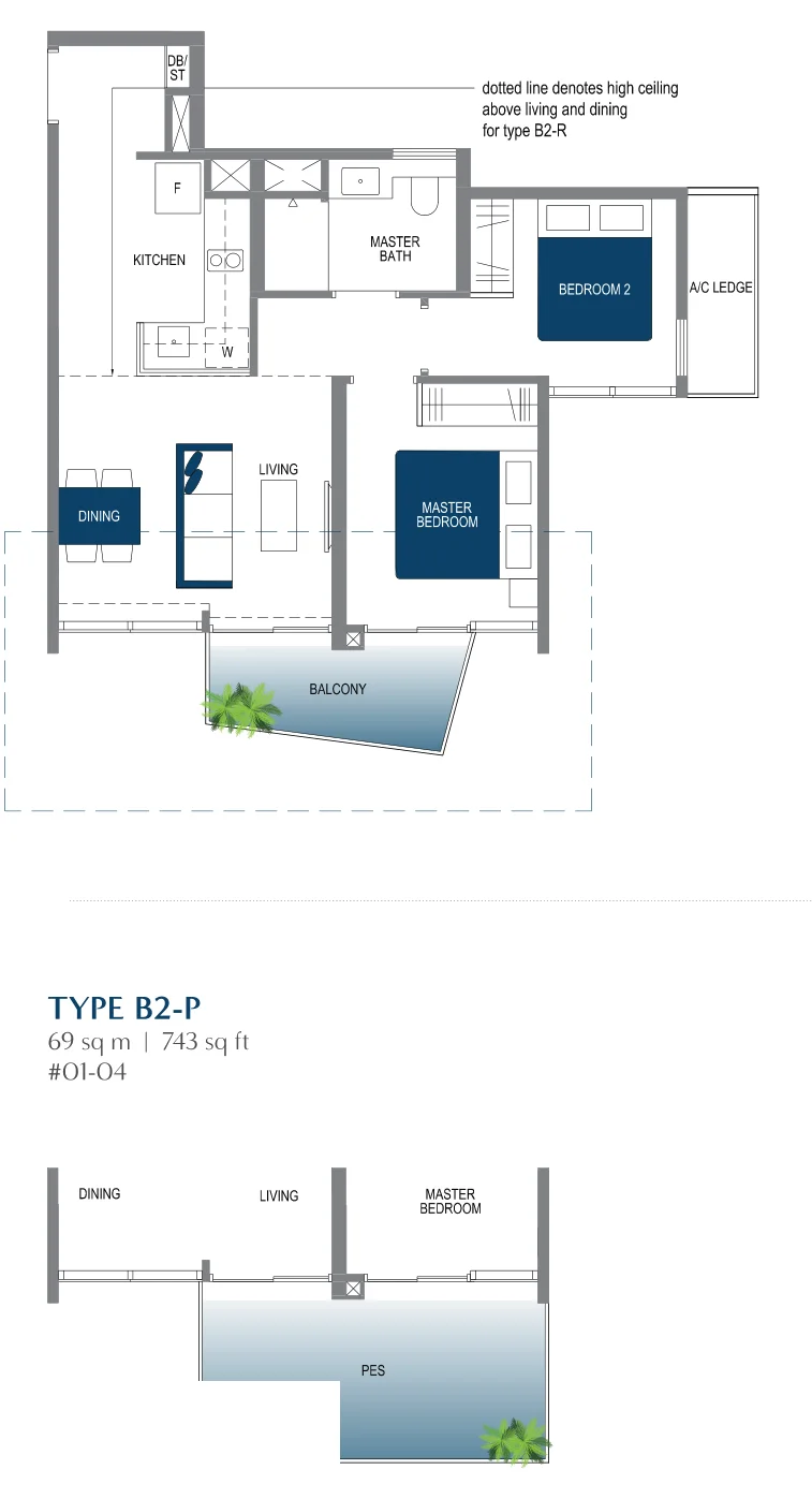 Lake Grande floor plan, type B2: 2-Bedroom, 667 sq ft