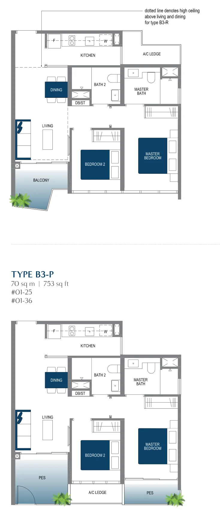 Lake Grande floor plan, type B3: 2-Bedroom, 721 sq ft