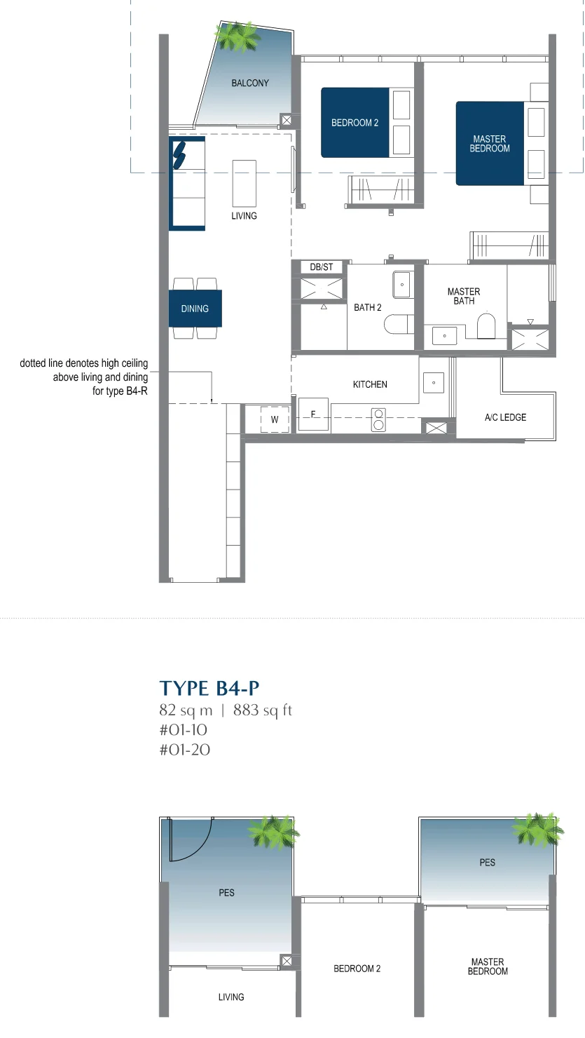 Lake Grande floor plan, type B4: 2-Bedroom, 775 sq ft