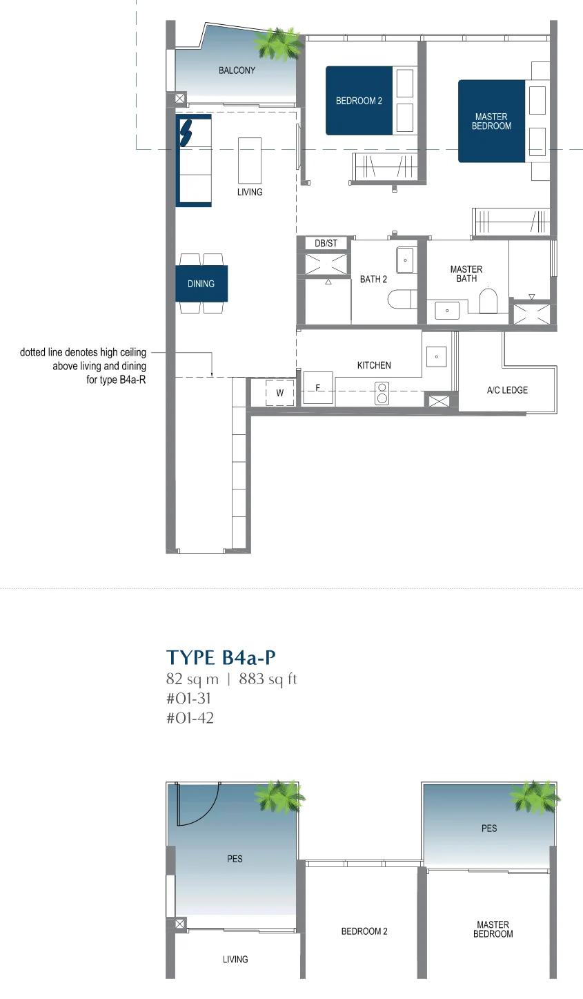 Lake Grande floor plan, type B4a: 2-Bedroom, 775 sq ft