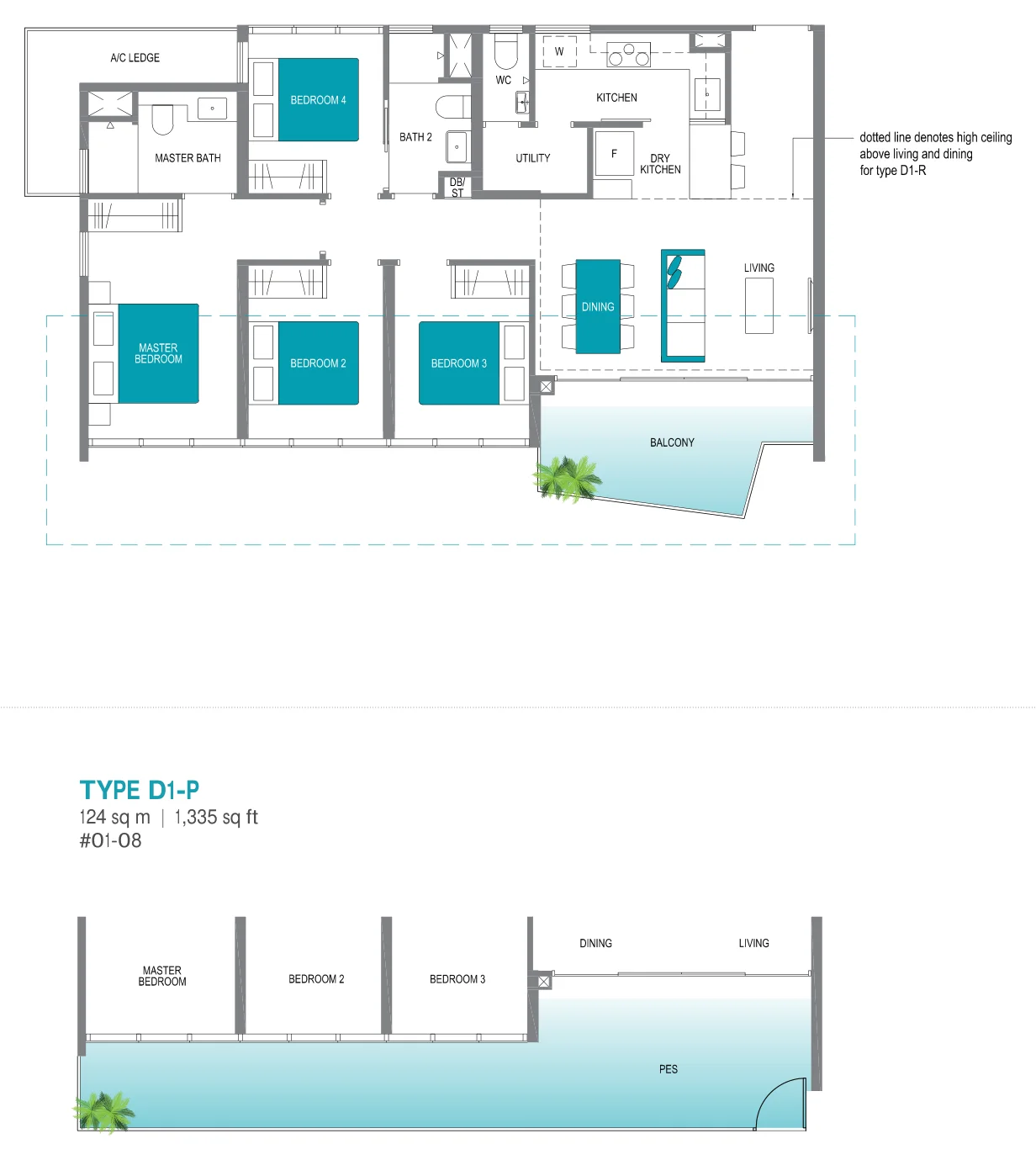 Lake Grande floor plan, type D1: 4-Bedroom, 1,152 sq ft