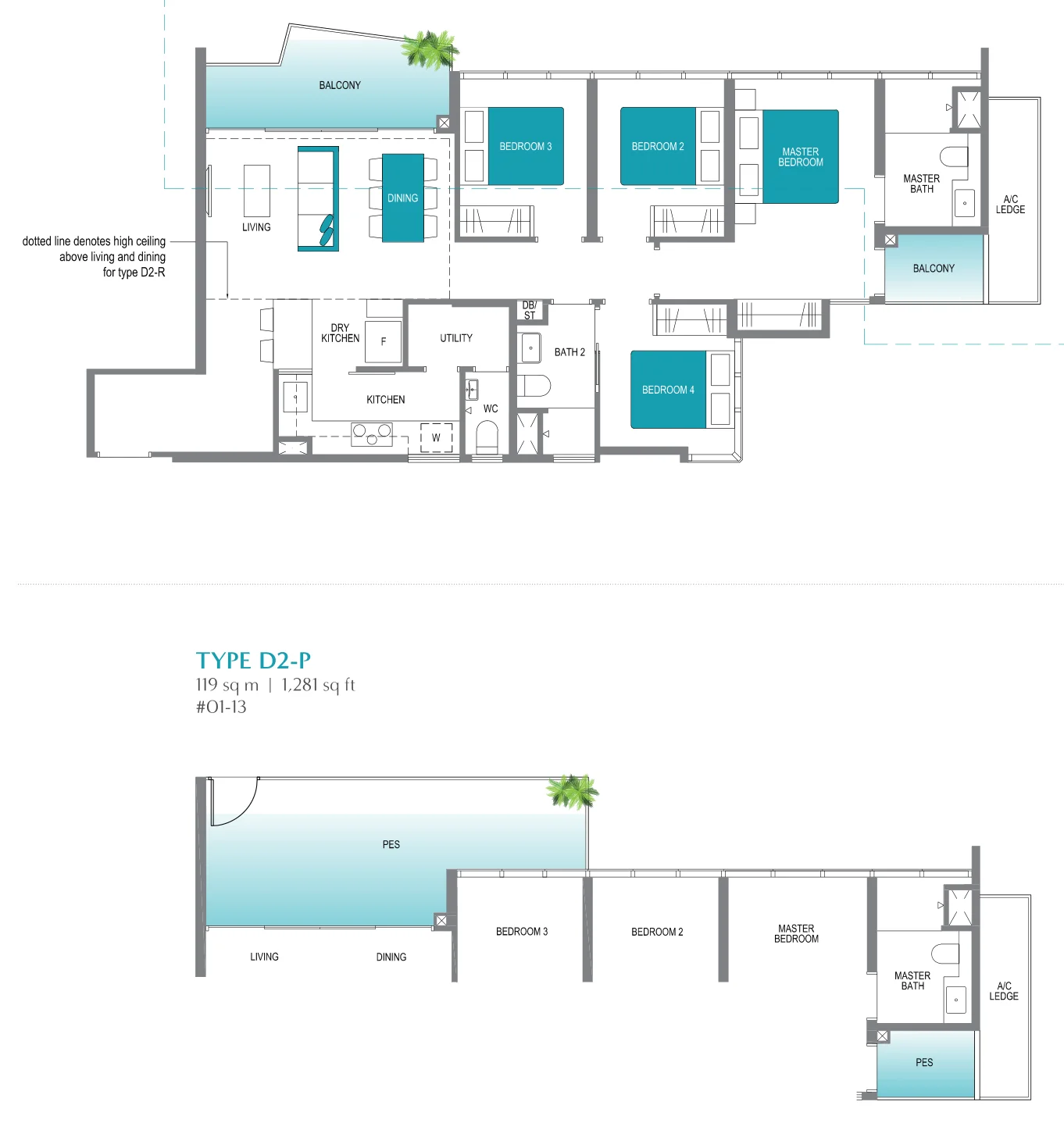 Lake Grande floor plan, type D2: 4-Bedroom, 1,173 sq ft