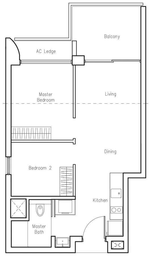 Lakeville floor plan, type B1: 2-Bedroom, 635 sq ft