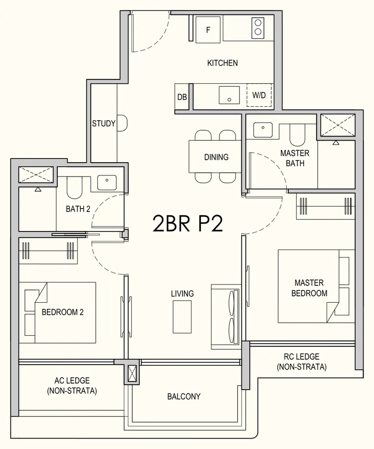 Lentor Gardens Residences floor plan, type 2BR P2: 2-Bedroom Premium, 678 sq ft