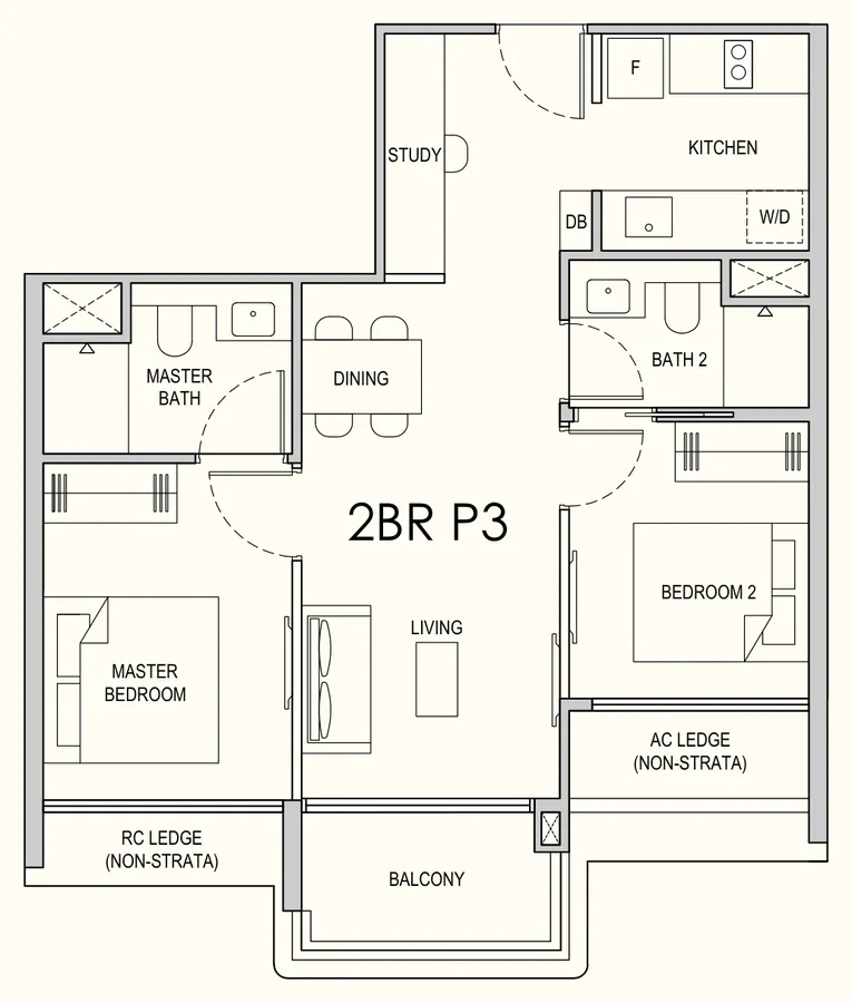 Lentor Gardens Residences floor plan, type 2BR P3: 2-Bedroom Premium, 678 sq ft