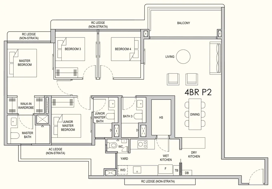Lentor Gardens Residences floor plan, type 4BR P2: 4-Bedroom Premium, 1,346 sq ft
