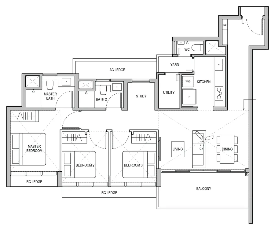 Lentoria floor plan, type C5P: 3-Bedroom / 3-Bedroom Premium, 1,119 sq ft