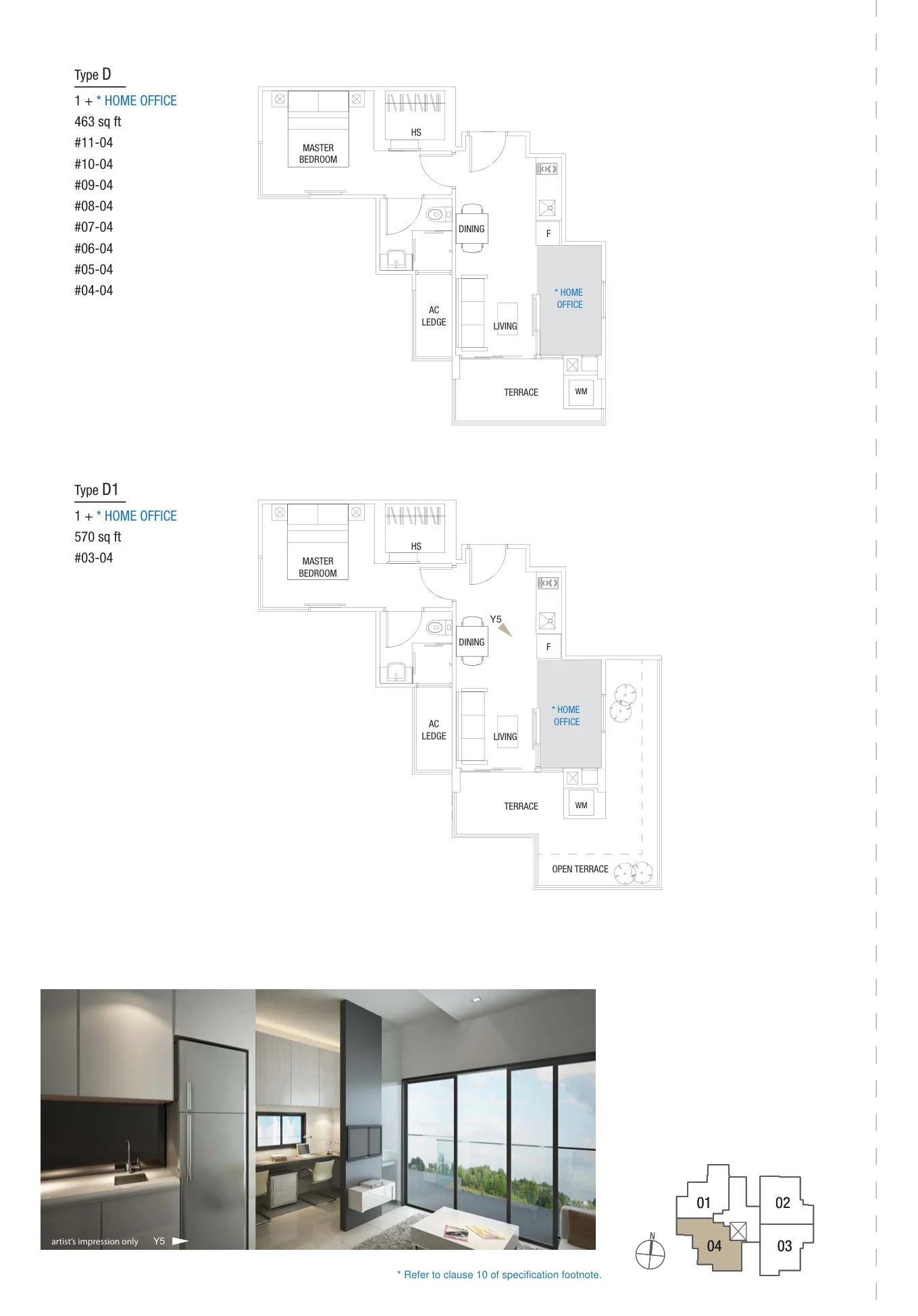 Levenue floor plan, type D: 1-Bedroom + Home Office, 463 sq ft