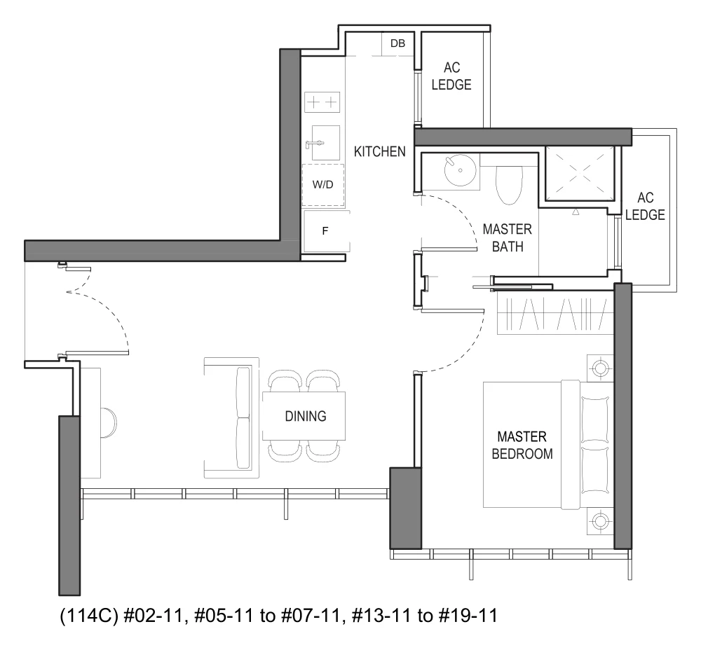 Liv @ MB floor plan, type A1: 1-Bedroom, 495 sq ft