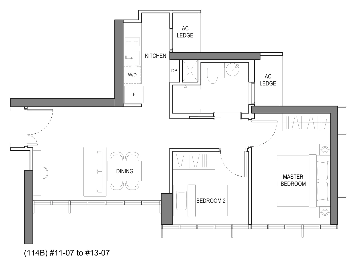 Liv @ MB floor plan, type B1: 2-Bedroom, 624 sq ft