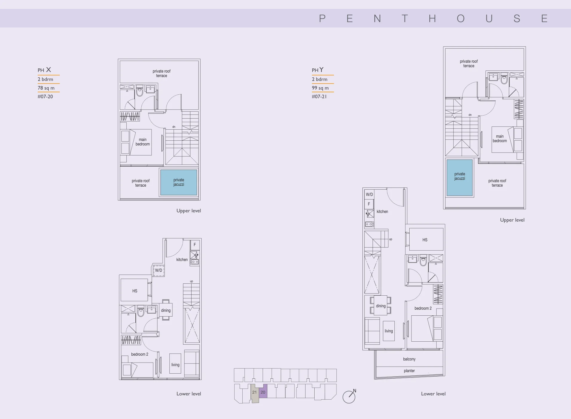 Loft @ Nathan floor plan, type PH X: 2-Bedroom Penthouse (two levels), 840 sq ft