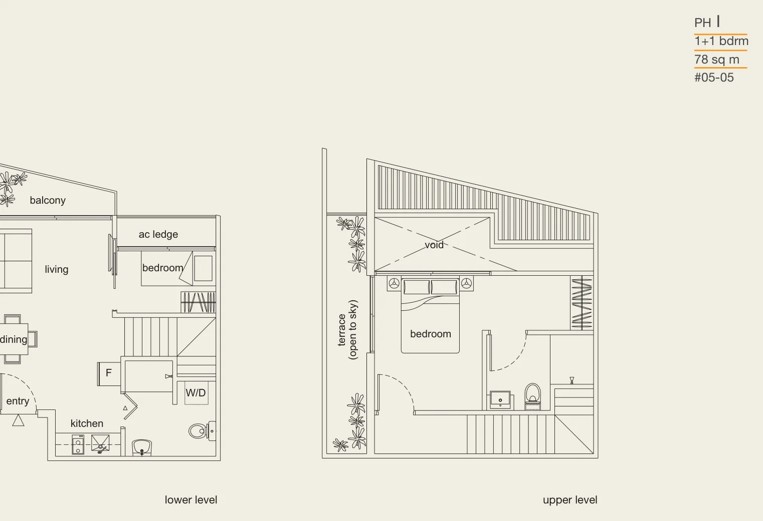 Loft @ Rangoon floor plan, type I: Penthouse (1+1 Bedroom), 840 sq ft