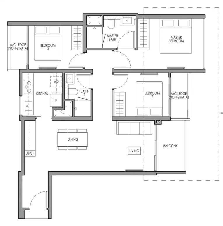 Lucerne Grand floor plan, type C3a: 3-Bedroom, 904 sq ft