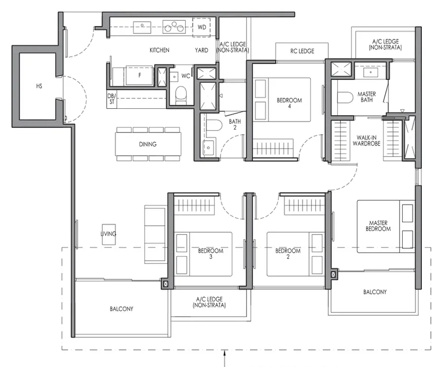 Lucerne Grand floor plan, type DP2: 4-Bedroom Premium, 1,195 sq ft