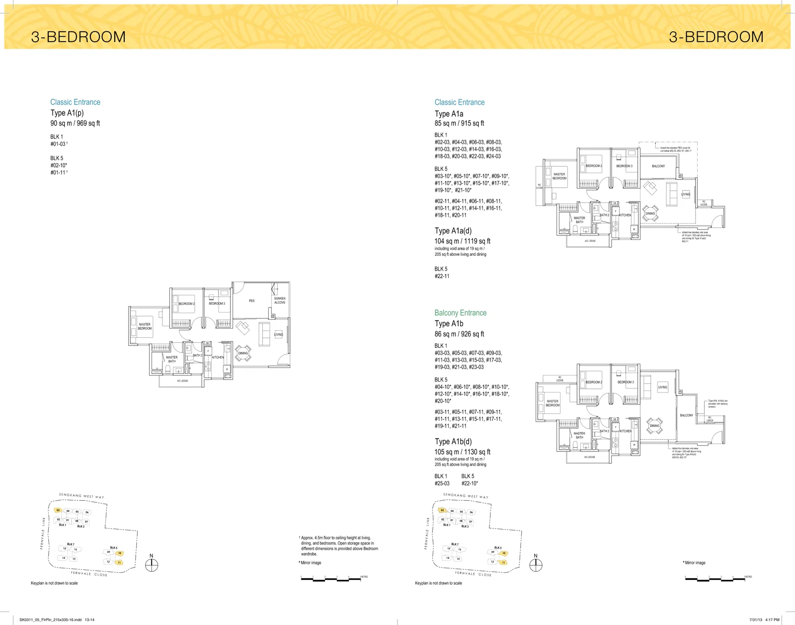 Lush Acres floor plan, type A1a: 3-Bedroom, 915 sq ft