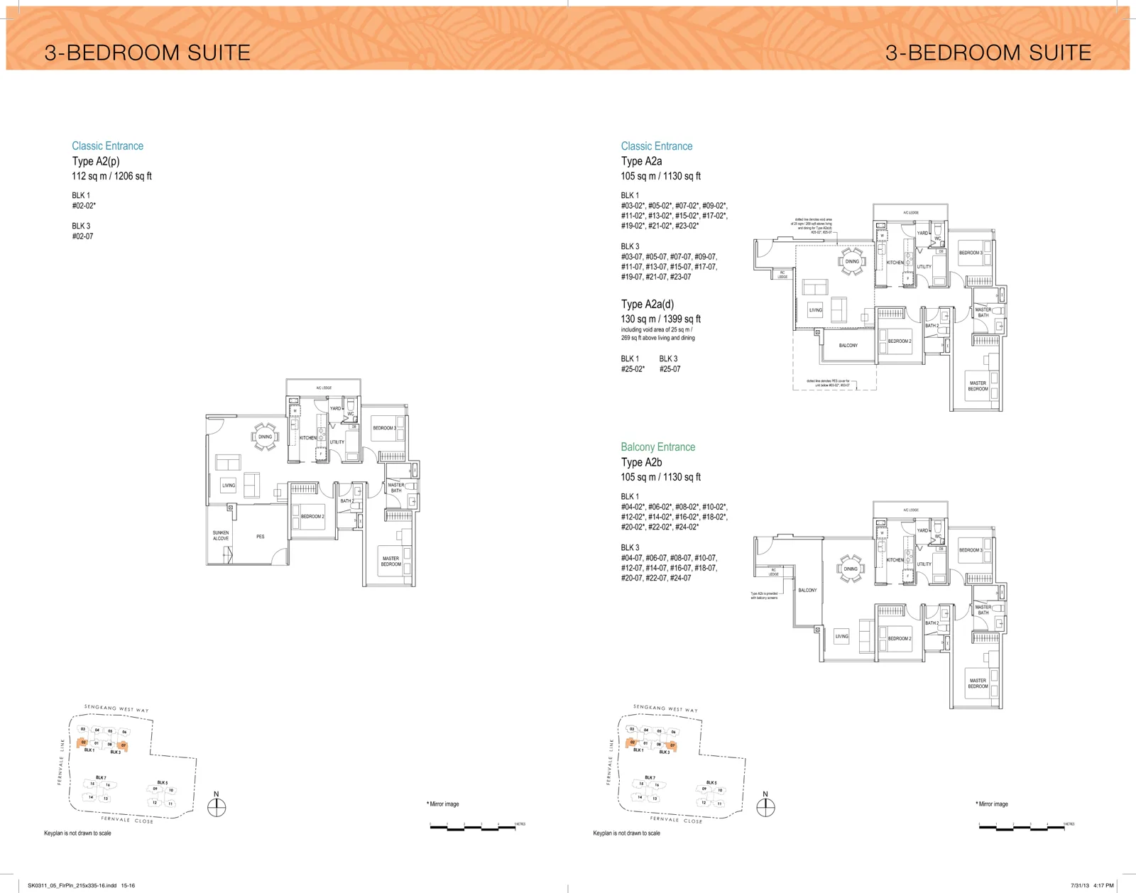 Lush Acres floor plan, type A2a: 3-Bedroom Suite, 1,130 sq ft