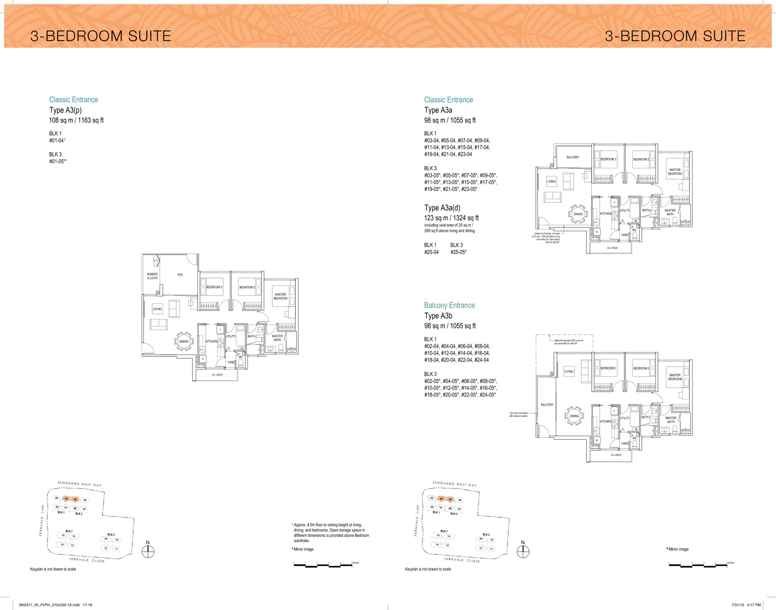 Lush Acres floor plan, type A3a: 3-Bedroom Suite, 1,055 sq ft
