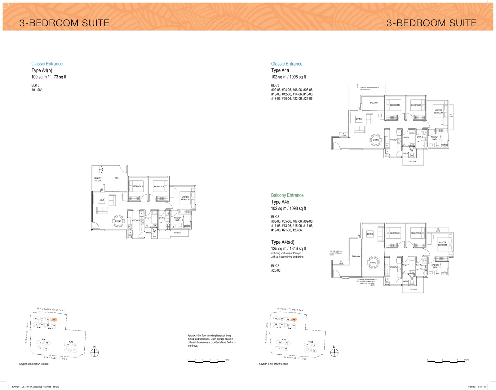 Lush Acres floor plan, type A4a: 3-Bedroom Suite, 1,098 sq ft