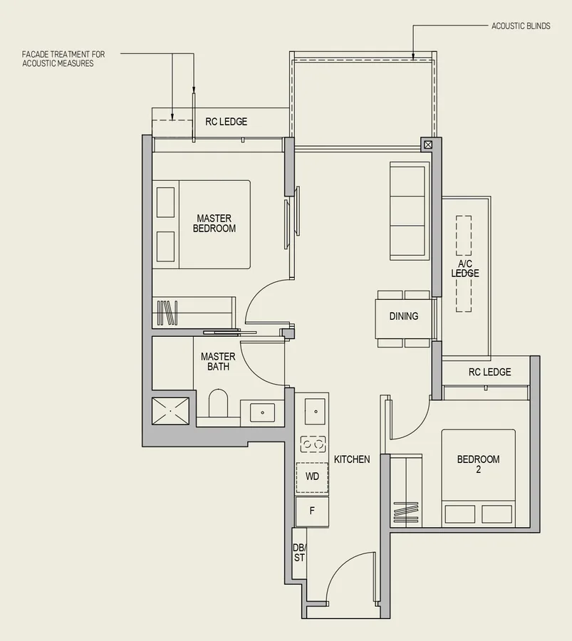 LyndenWoods floor plan, type B1(a): 2-Bedroom, 635 sq ft