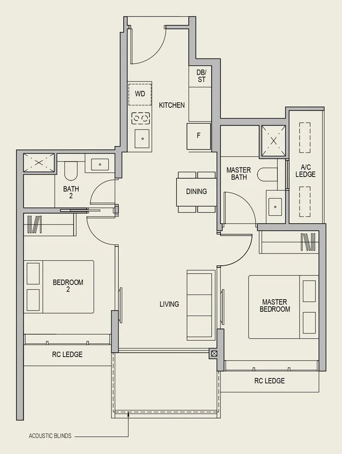 LyndenWoods floor plan, type B3: 2-Bedroom, 721 sq ft