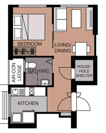 MacPherson Blossom floor plan, type 2F1: 2-Room Flexi