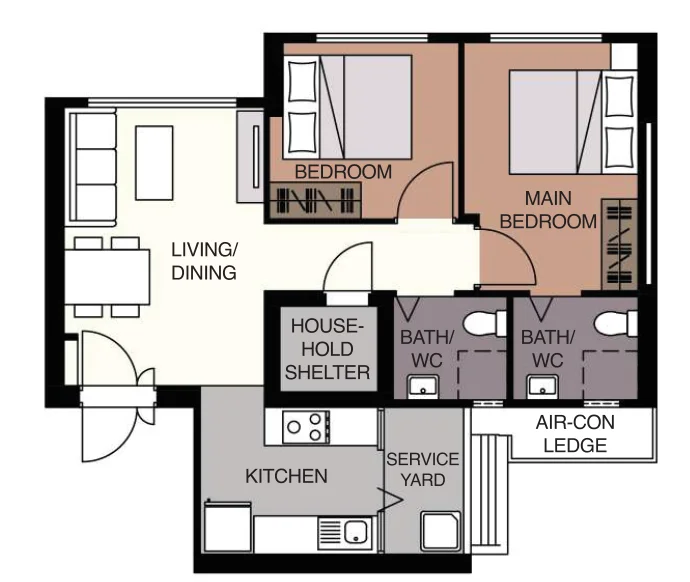 MacPherson Blossom floor plan, type 3R: 3-Room