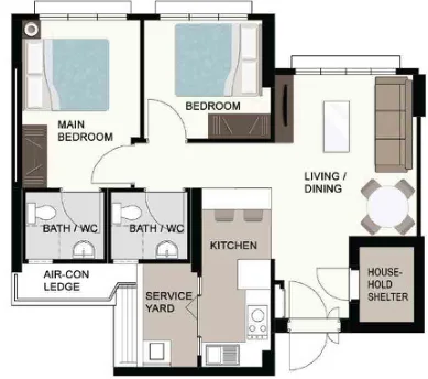 MacPherson Spring floor plan, type 3R: 3-Room