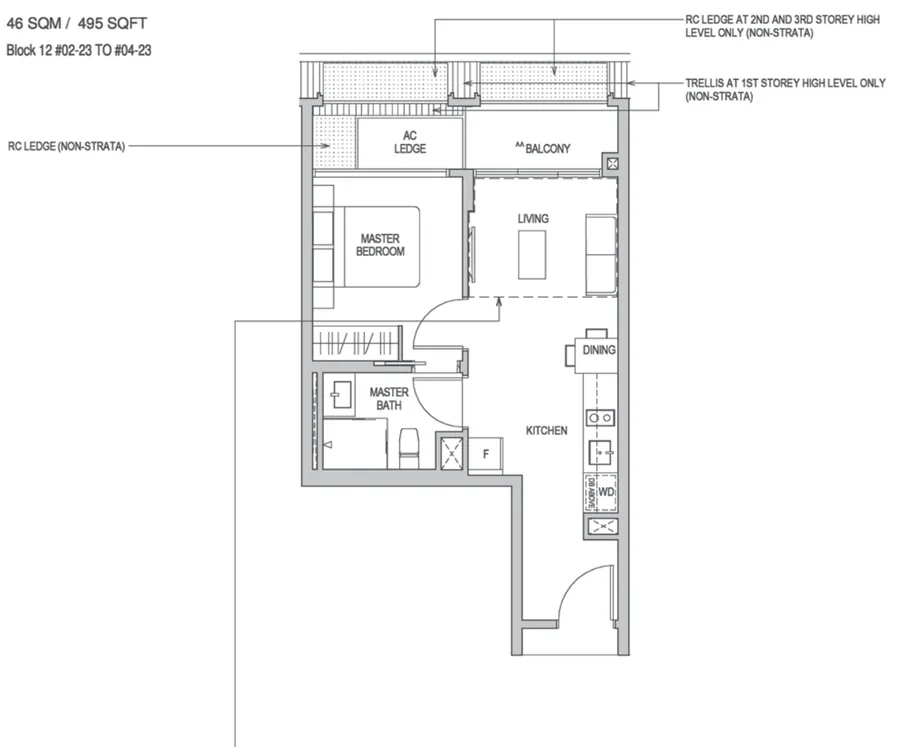 Mayfair Gardens floor plan, type A1a: 1-Bedroom, 495 sq ft