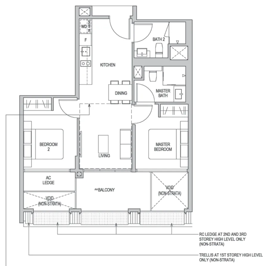 Mayfair Gardens floor plan, type B1: 2-Bedroom, 710 sq ft