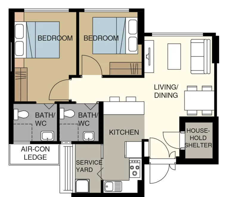 Melody Spring @ Yishun floor plan, type 3R: 3-room, 68 sqm, 732 sq ft