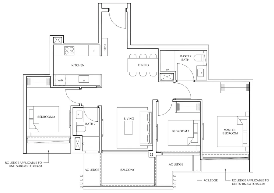 Meyer Blue floor plan, type C1: 3-Bedroom, 990 sq ft