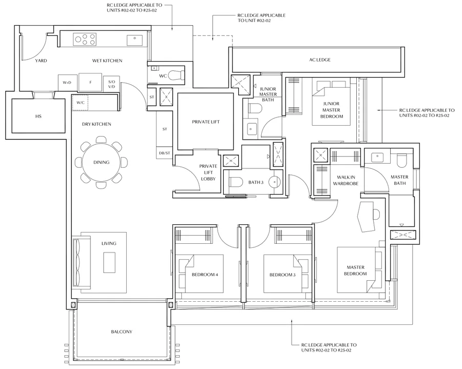 Meyer Blue floor plan, type DP1: 4-Bedroom Premium (with Private Lift), 1,528 sq ft