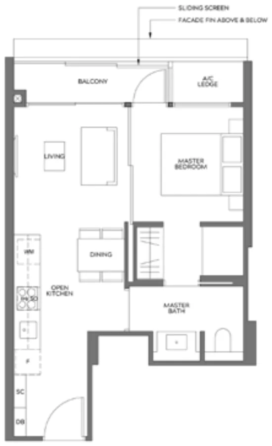 Meyer Mansion floor plan, type A1: 1-Bedroom, 484 sq ft