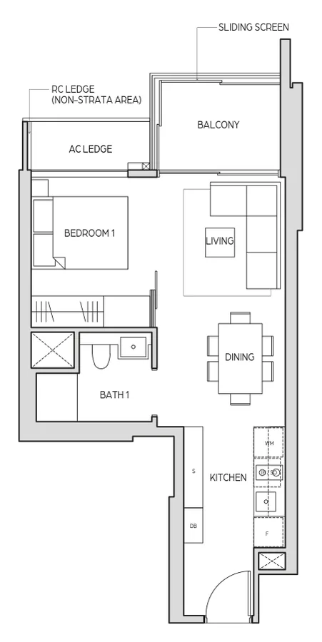 Midtown Bay floor plan, type A2: 1 Bedroom, 484 sq ft