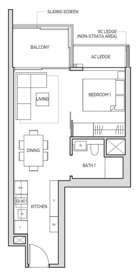 Midtown Bay floor plan, type A2a: 1 Bedroom, 484 sq ft