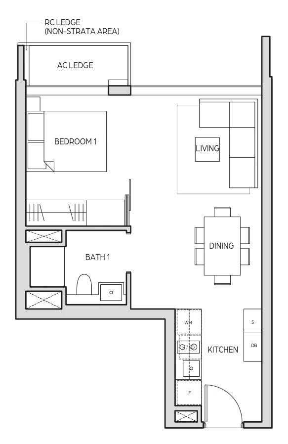 Midtown Bay floor plan, type A3a: 1 Bedroom, 452 sq ft