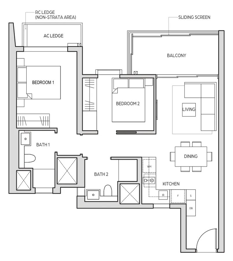 Midtown Bay floor plan, type B2: 2 Bedroom, 743 sq ft
