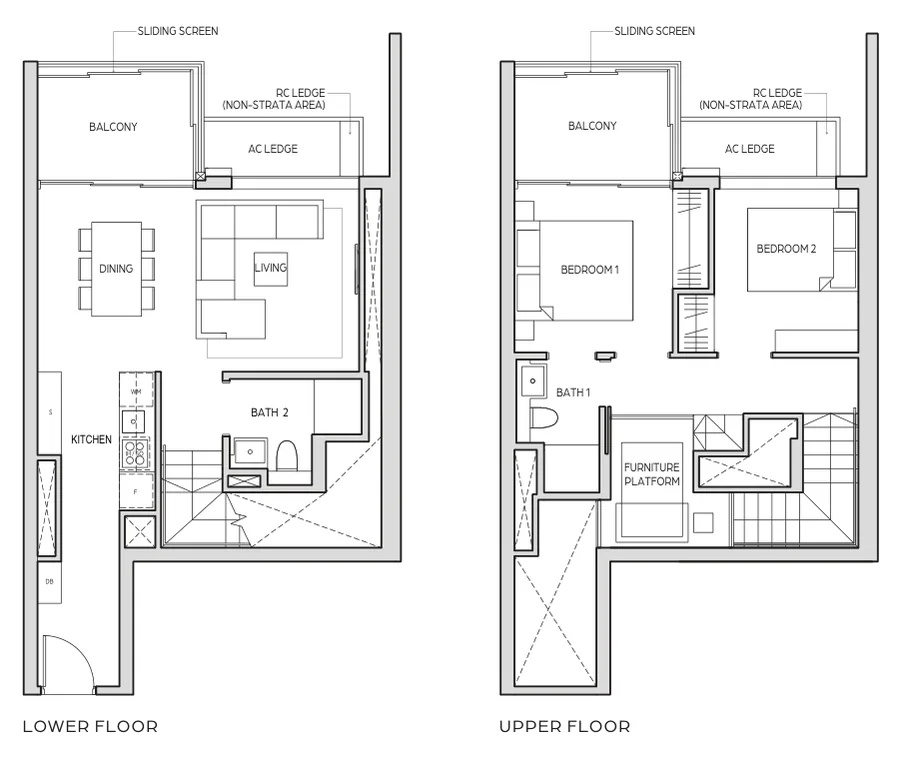 Midtown Bay floor plan, type B3-DP: 2 Bedroom Duplex, 1,152 sq ft